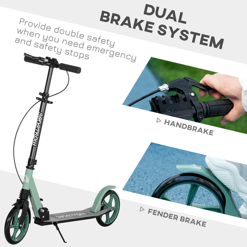 Trottinette pliable pour adultes 91 x 36 x 104 cm guidon réglable double frein design contemporain en aluminium vert 21_0006948