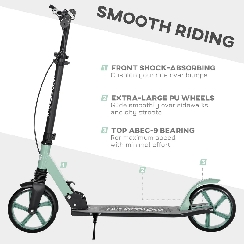 Trottinette pliable pour adultes 91 x 36 x 104 cm guidon réglable double frein design contemporain en aluminium vert 21_0006948