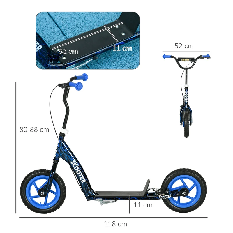 Trottinette enfant grandes roues 118 x 52 x 88 cm hauteur réglable frein arrière moderne contemporain en acier bleu 21_0000684