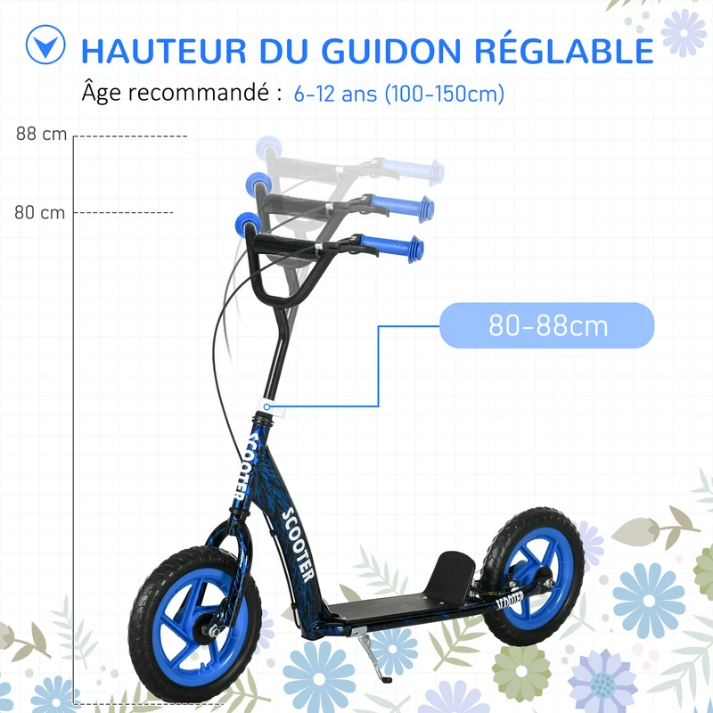 Trottinette enfant grandes roues 118 x 52 x 88 cm hauteur réglable frein arrière moderne contemporain en acier bleu 21_0000684
