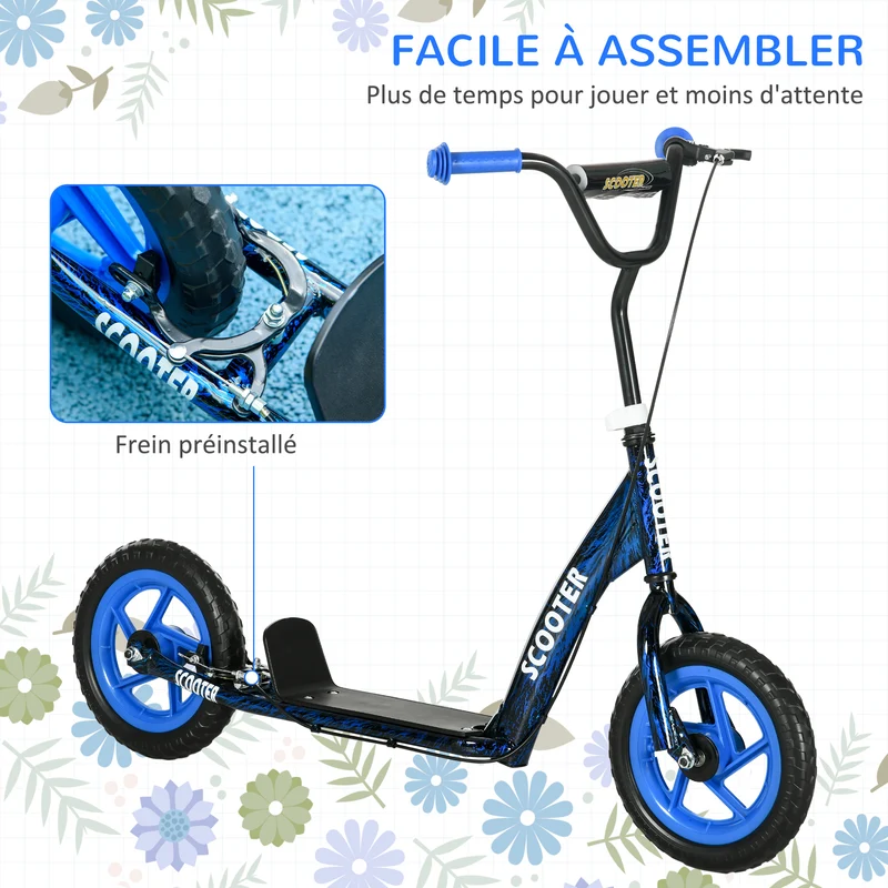 Trottinette enfant grandes roues 118 x 52 x 88 cm hauteur réglable frein arrière moderne contemporain en acier bleu 21_0000684