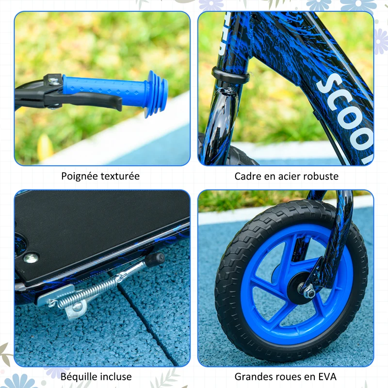 Trottinette enfant grandes roues 118 x 52 x 88 cm hauteur réglable frein arrière moderne contemporain en acier bleu 21_0000684