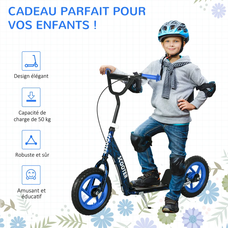Trottinette enfant grandes roues 118 x 52 x 88 cm hauteur réglable frein arrière moderne contemporain en acier bleu 21_0000684
