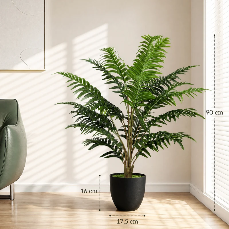 Plante artificielle fougère salon 90 x 17.5 x 16 cm stabilité ciment sans entretien moderne scandinave en plastique vert 21_0003724