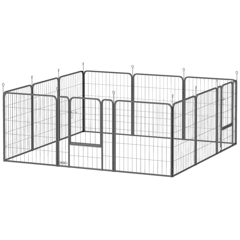 Parc pour chiens carré 204 x 204 x 80 cm pliable porte intégrée idéal intérieur extérieur contemporain en acier noir 21_0007476