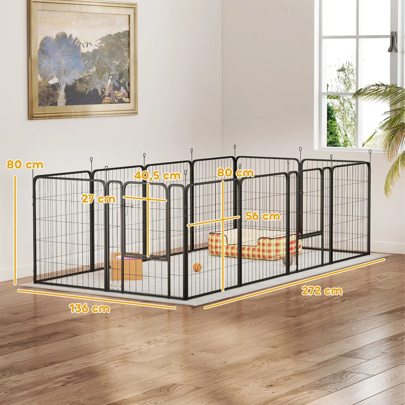 Parc pour chiens carré 204 x 204 x 80 cm pliable porte intégrée idéal intérieur extérieur contemporain en acier noir 21_0007476