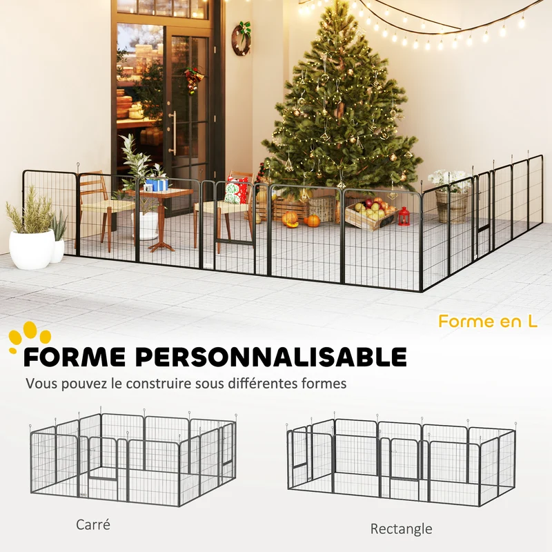 Parc pour chiens carré 204 x 204 x 80 cm pliable porte intégrée idéal intérieur extérieur contemporain en acier noir 21_0007476