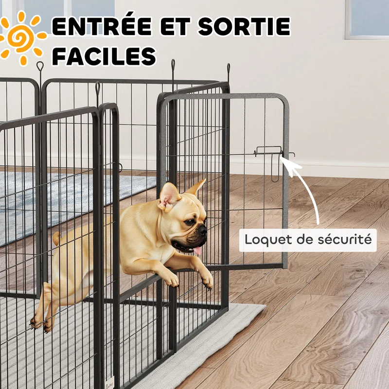 Parc pour chiens carré 204 x 204 x 80 cm pliable porte intégrée idéal intérieur extérieur contemporain en acier noir 21_0007476