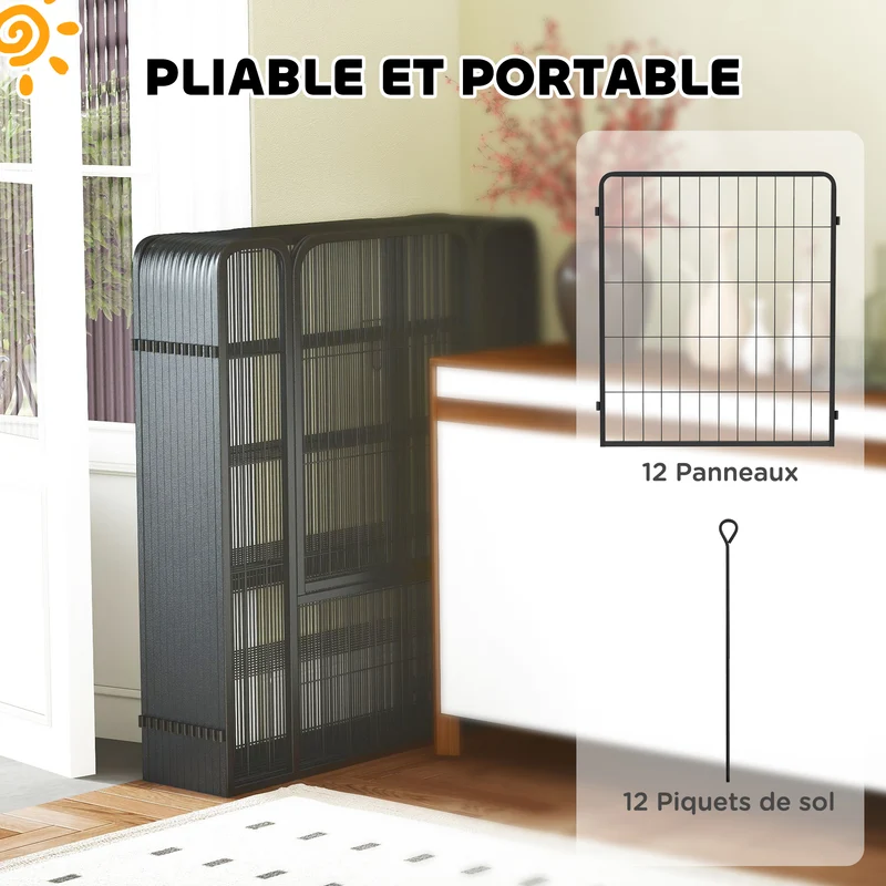 Parc pour chiens carré 204 x 204 x 80 cm pliable porte intégrée idéal intérieur extérieur contemporain en acier noir 21_0007476
