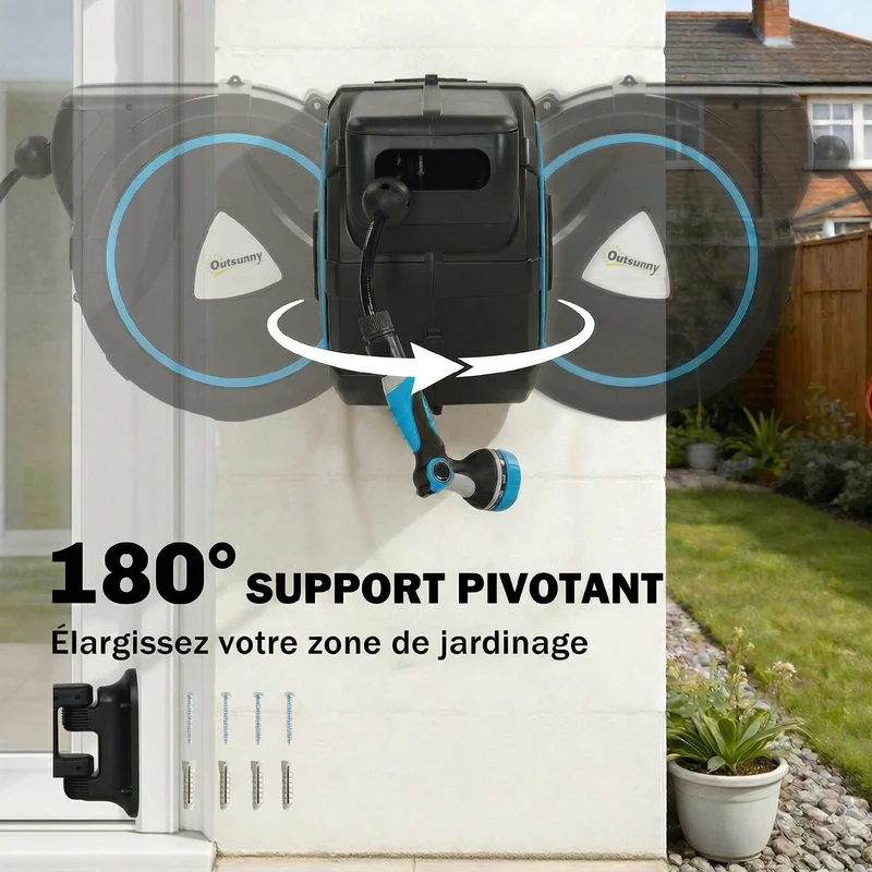 Enrouleur tuyau arrosage mural 55 x 31 x 50 cm auto rétractable poignée portable jardin moderne contemporain en PP bleu 21_0005662