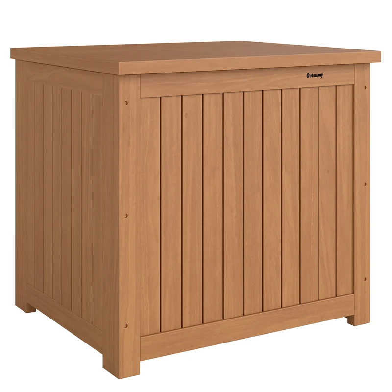 Coffre de rangement jardin table d'appoint 63 x 51 x 58.5 cm 130l doublure amovible porte 80 kg rustique en bois marron 21_0005364