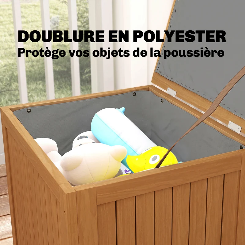 Coffre de rangement jardin table d'appoint 63 x 51 x 58.5 cm 130l doublure amovible porte 80 kg rustique en bois marron 21_0005364