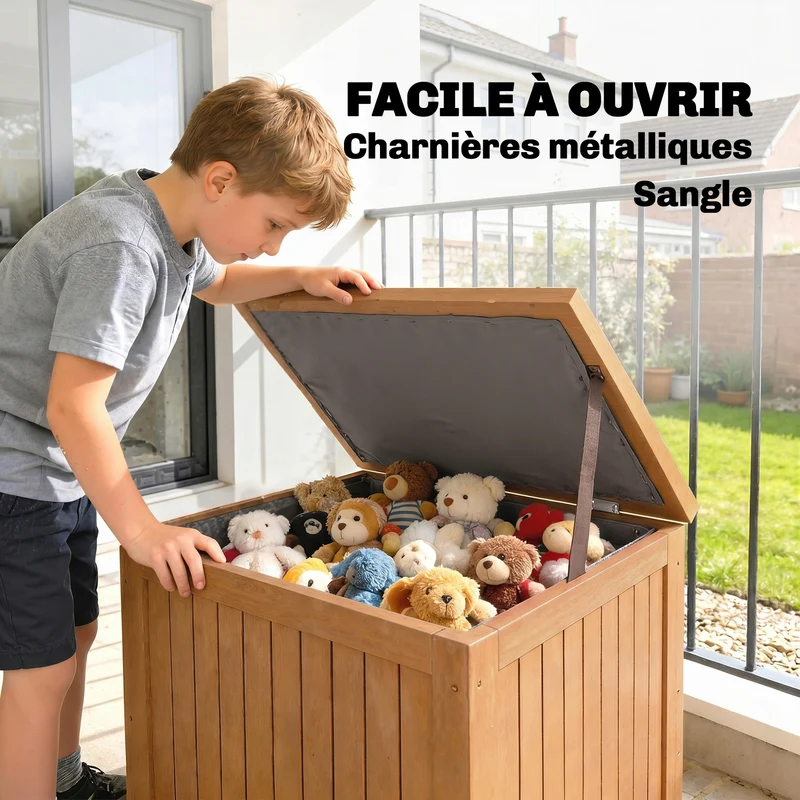 Coffre de rangement jardin table d'appoint 63 x 51 x 58.5 cm 130l doublure amovible porte 80 kg rustique en bois marron 21_0005364