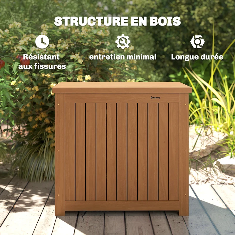 Coffre de rangement jardin table d'appoint 63 x 51 x 58.5 cm 130l doublure amovible porte 80 kg rustique en bois marron 21_0005364