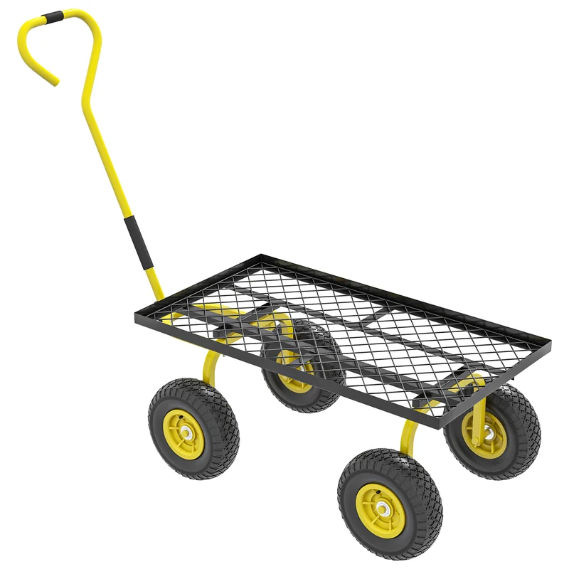 Chariot de transport jardin 94 x 48.5 x 100 cm roues tout terrain charge max 150 kg industriel épuré en acier jaune 21_0007113