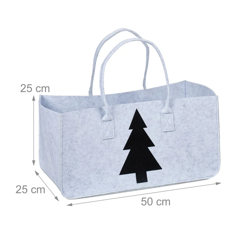 Panier à bûches design chaleureux rangement jouets 40 x 30 x 30 cm en feutre gris 13_0014114