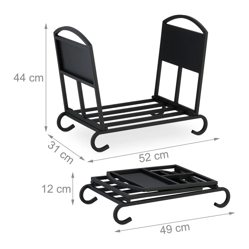 Corbeille à bûches pliable pratique pour cheminée 45 x 35 x 30 cm en métal noir mat 13_0014711