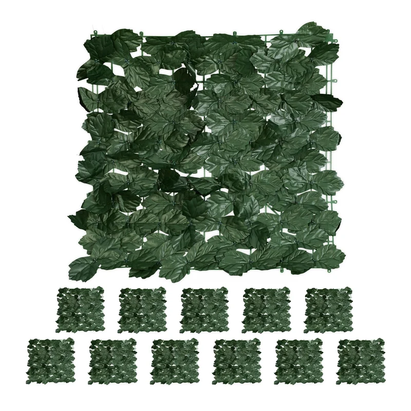 Lot de 12 brise-vues décoratifs immatériels 50 x 50 cm en polyester vert foncé 13_0014622