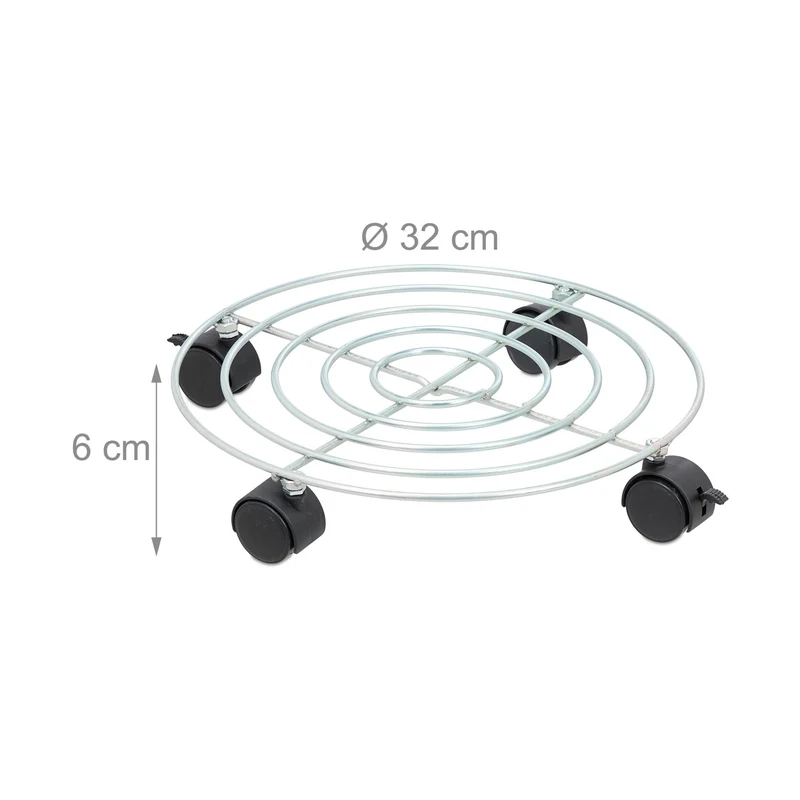 Lot de 4 supports ronds pour plantes hauteur 32 x 32 x 10 cm mobilité sur roues design élégant en acier noir 13_0014996
