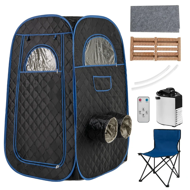 Sauna personnel à vapeur 89 x 89 x 149 cm avec 9 niveaux de température chaise pliable ambiance de spa en tissu noir 20_0013557