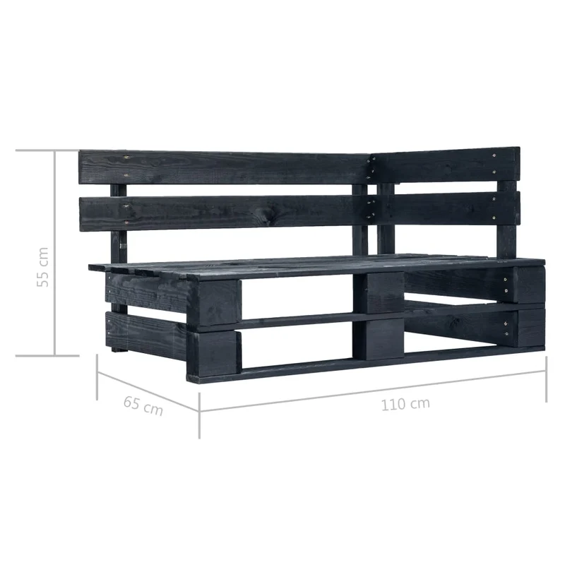 Banc de jardin meuble de patio d'extérieur terrasse d'angle palette de jardin 110 x 65 x 55 cm bois noir 02_0011135