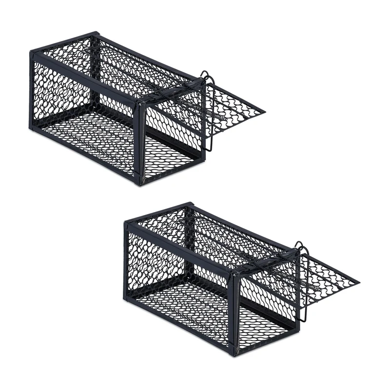 Lot de 2 pièges à souris vivants entrellis métallique réutilisables respectueux des animaux 30 x 10 x 10 cm en métal gris 13_0014496
