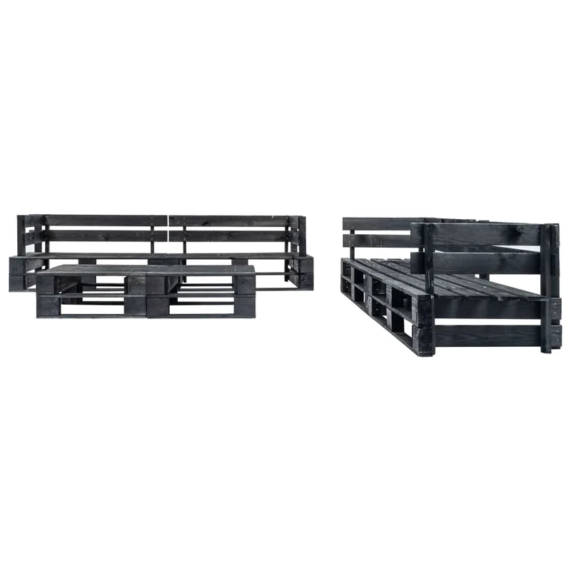 Canapés de jardin 220 x 66 x 55 cm palette 6 pièces noir bois 02_0013324