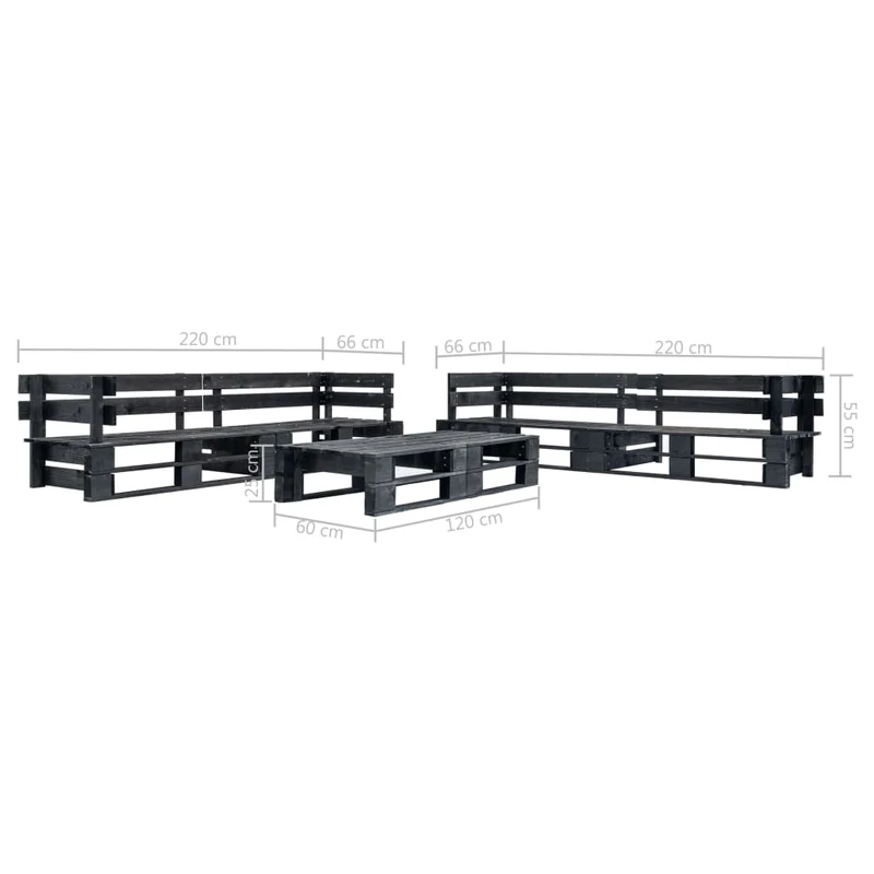 Canapés de jardin 220 x 66 x 55 cm palette 6 pièces noir bois 02_0013324