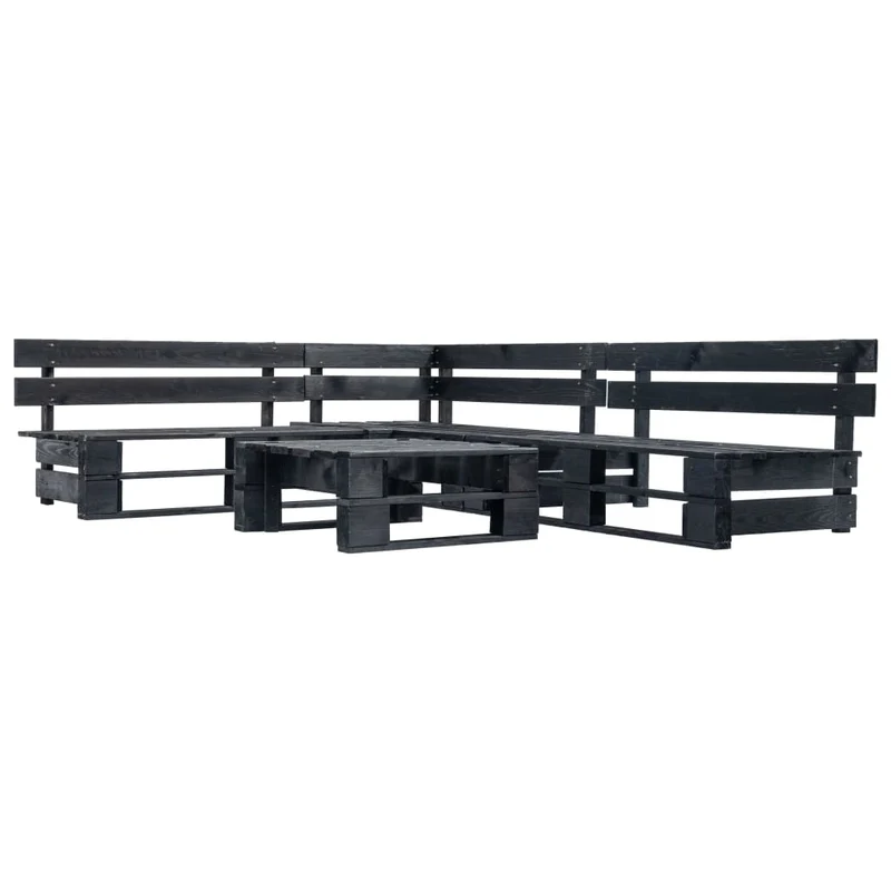 Salon de jardin meuble d'extérieur ensemble de mobilier palette 4 pièces noir bois 02_0018383