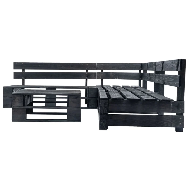 Salon de jardin meuble d'extérieur ensemble de mobilier palette 4 pièces noir bois 02_0018383