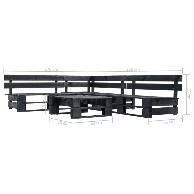 Salon de jardin meuble d'extérieur ensemble de mobilier palette 4 pièces noir bois 02_0018383