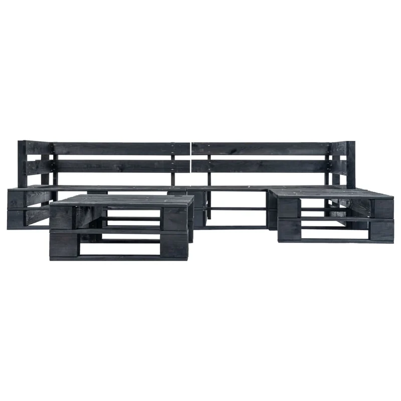 Salon de jardin meuble d'extérieur ensemble de mobilier palette 4 pièces noir bois 02_0018384