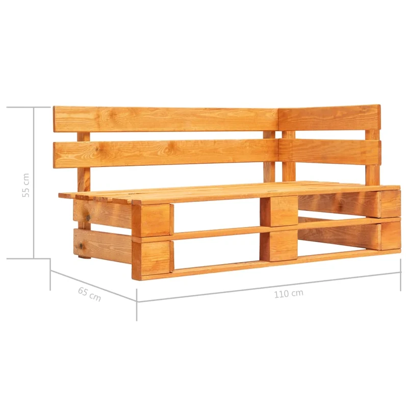 Banc de jardin meuble de patio d'extérieur terrasse palette d'angle de jardin 110 x 65 x 55 cm bois marron miel 02_0011832