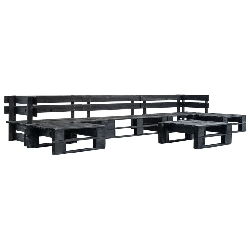 Salon de jardin meuble d'extérieur ensemble de mobilier palette 6 pièces noir bois 02_0018473
