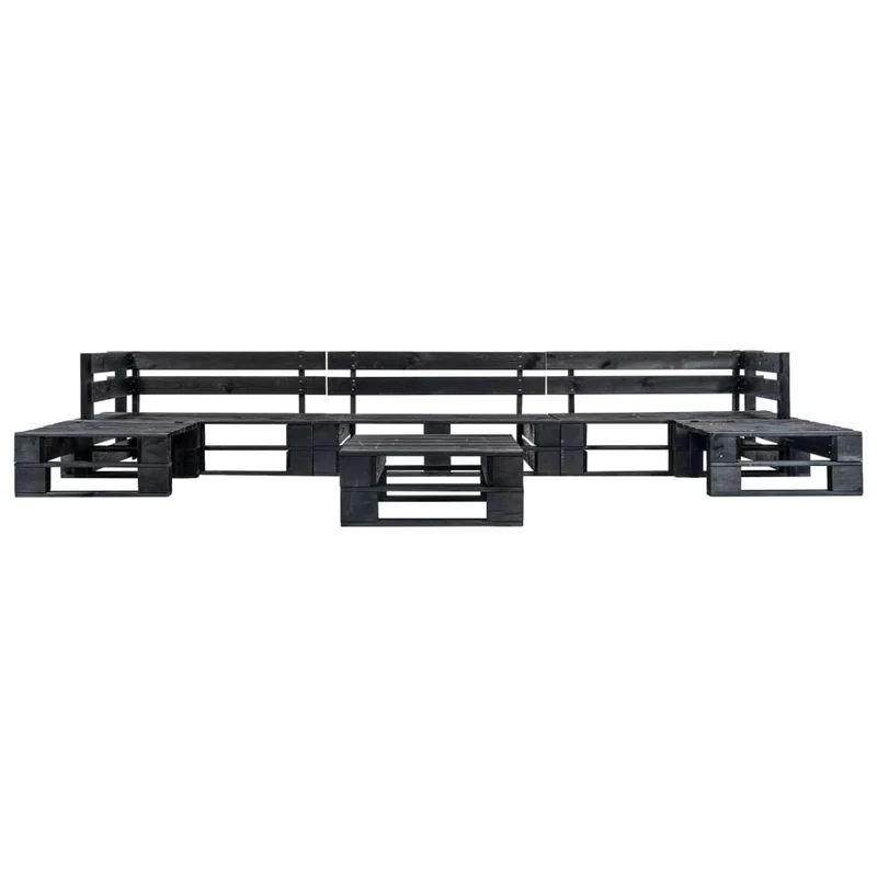 Salon de jardin meuble d'extérieur ensemble de mobilier palette 6 pièces noir bois 02_0018473