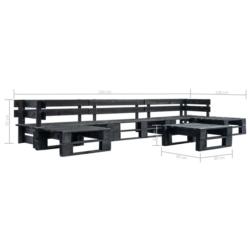 Salon de jardin meuble d'extérieur ensemble de mobilier palette 6 pièces noir bois 02_0018473