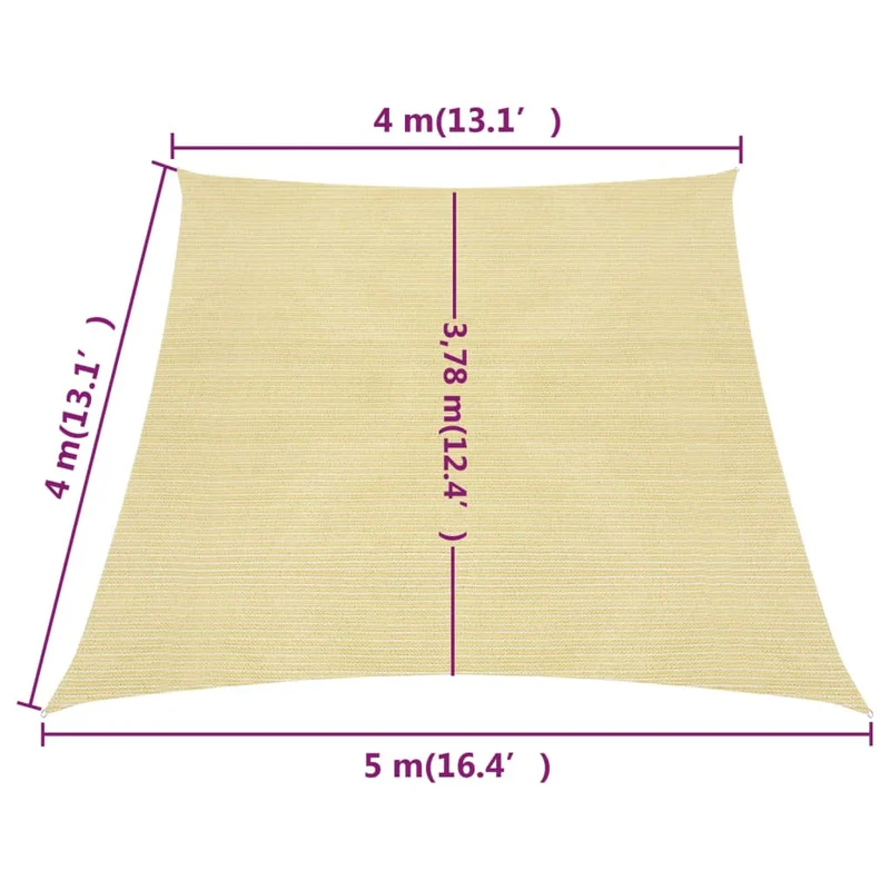 Voile toile d'ombrage parasol 160 g/m² PEHD 4/5 x 4 m beige 02_0008978