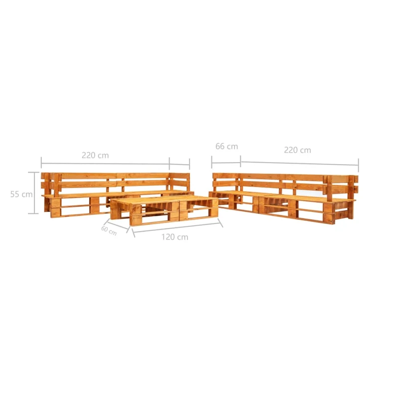 Salon de jardin meuble d'extérieur ensemble de mobilier palette 6 pièces bois marron miel 02_0018467