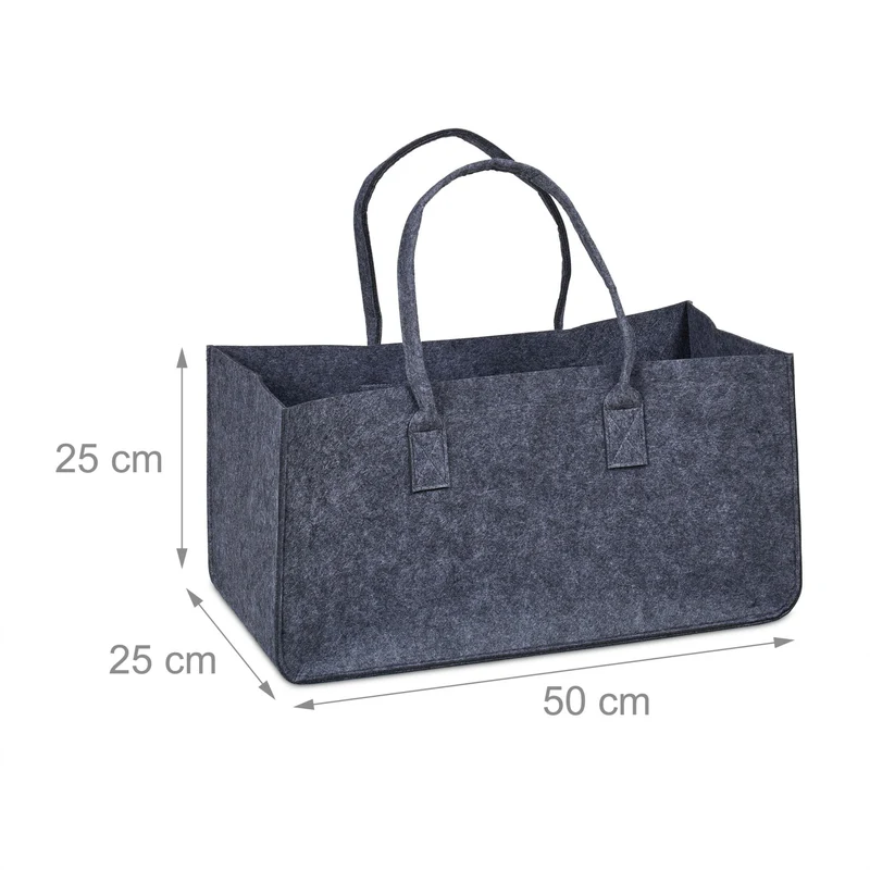 Lot de 2 paniers à bûches pratique rangement 45 x 40 x 40 cm en feutre gris 13_0014111