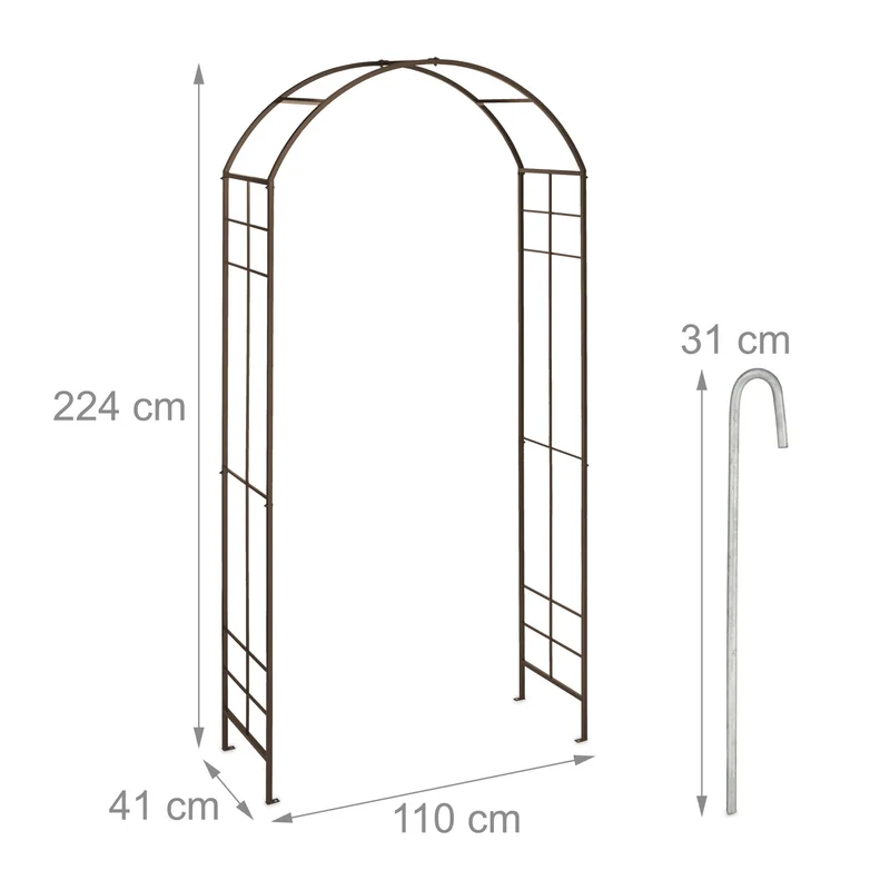 Arche à rosiers décorative arrondie jardin support robuste 200 x 120 x 30 cm en métal noir 13_0014979