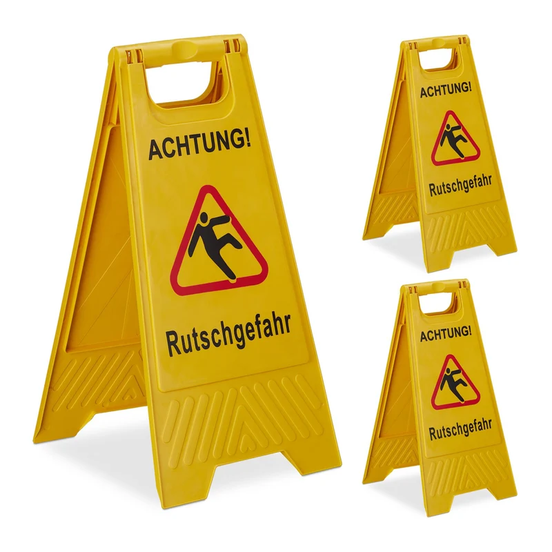 Lot de 3 panneaux de signalisation pliables sécurité sol glissant 30 x 40 cm en plastique jaune 13_0014302
