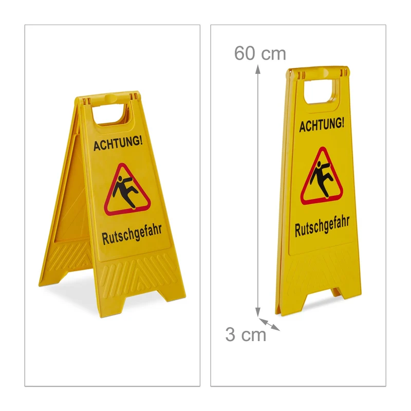 Lot de 3 panneaux de signalisation pliables sécurité sol glissant 30 x 40 cm en plastique jaune 13_0014302