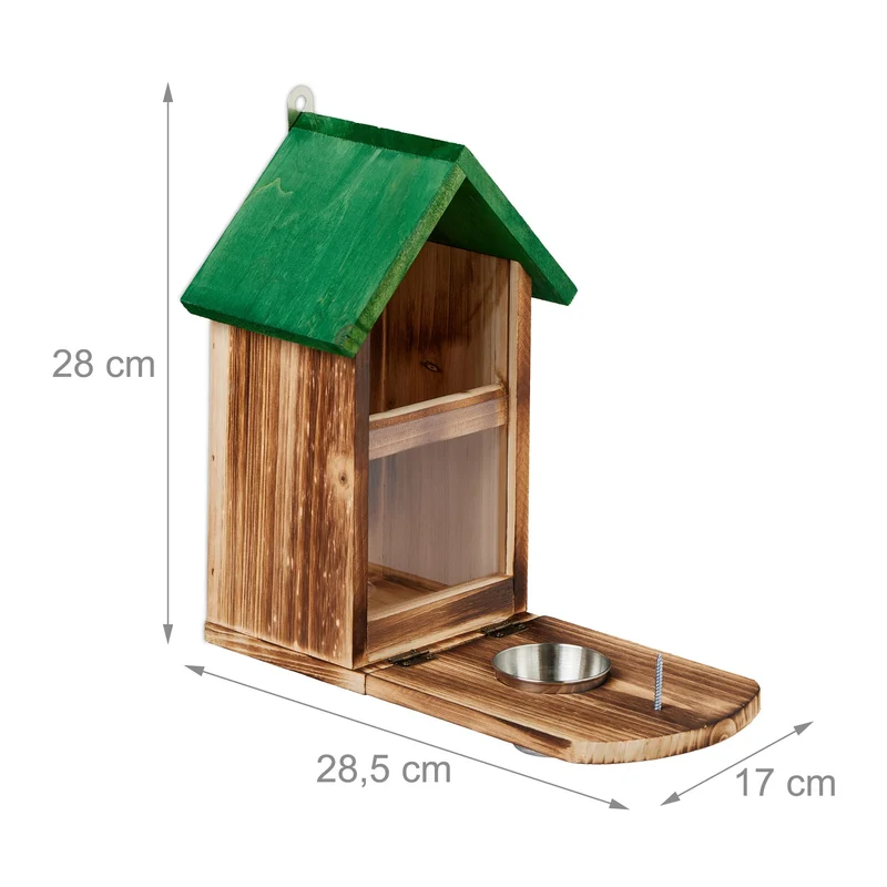 Mangeoire à suspendre jardin ou balcon avec seau pour l'eau 25 x 15 x 15 cm en bois naturel 13_0014039