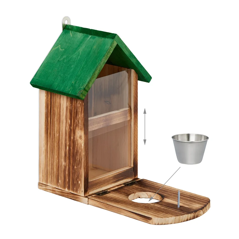 Mangeoire à suspendre jardin ou balcon avec seau pour l'eau 25 x 15 x 15 cm en bois naturel 13_0014039