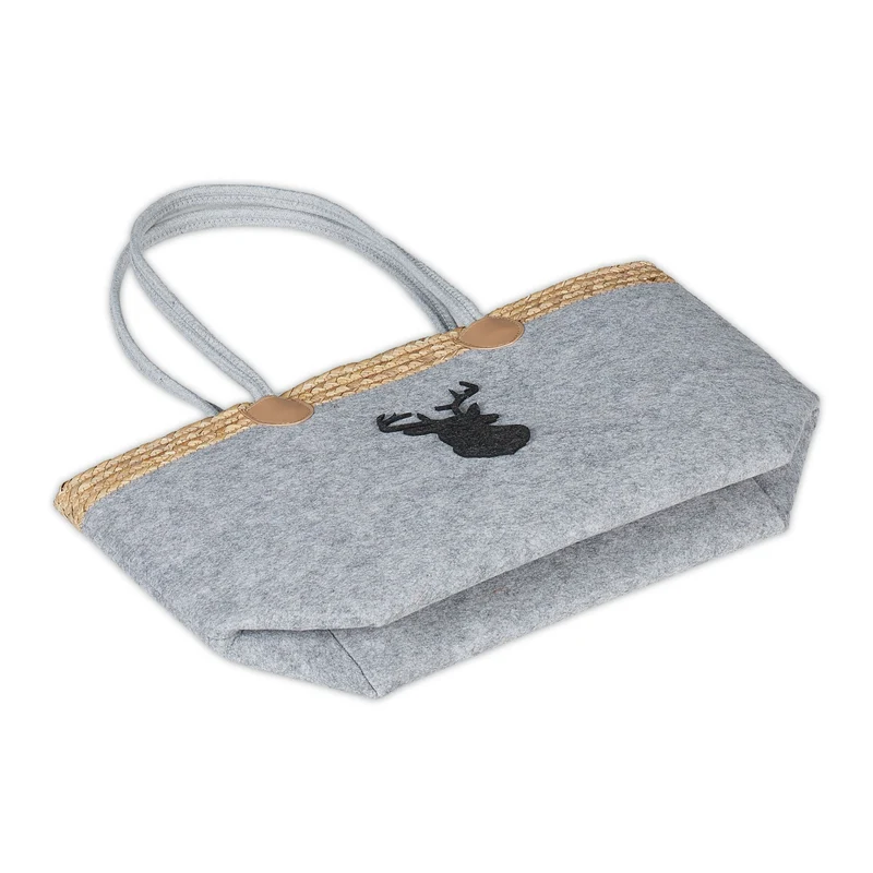 Lot de 1 panier à bûches polyvalent motif cerf 50 x 30 x 30 cm en feutre gris 13_0014146