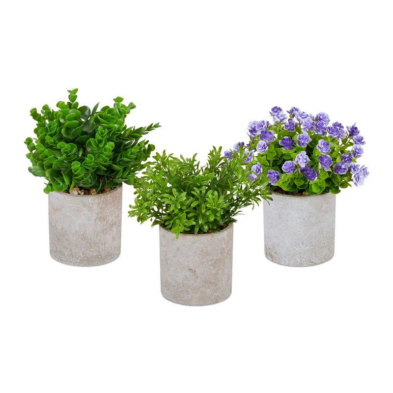 Lot de 3 plantes artificielles décoratives réalistes pour intérieur 35 x 25 cm en béton gris 13_0014364