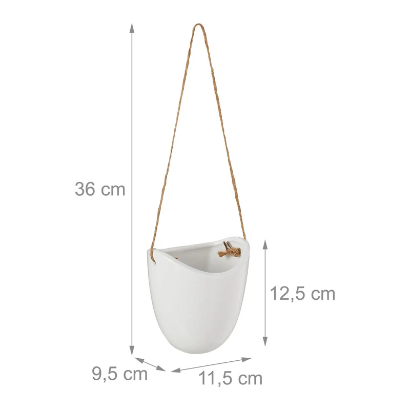 Lot de 3 porte-plantes muraux modernes suspendus décoration intérieure 40 x 20 x 20 cm en céramique blanc 13_0014088