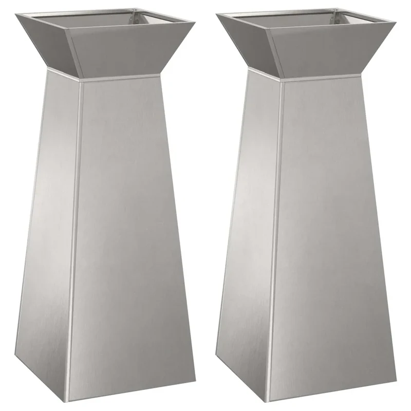 Lot de 2 jardinières pilier design contemporain extérieur 40 x 40 x 100 cm en métal argent 02_0052419