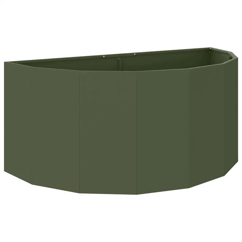 Jardinière demi-ronde moderne extérieur 120 x 60 x 50 cm esthétique chic en acier vert olive 02_0052946