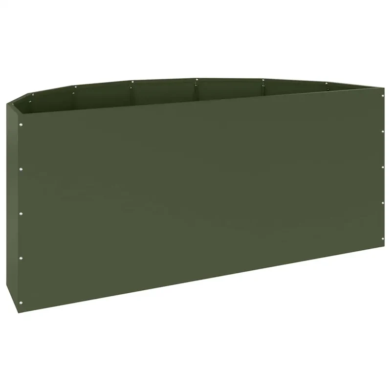 Jardinière demi-ronde moderne extérieur 120 x 60 x 50 cm esthétique chic en acier vert olive 02_0052946